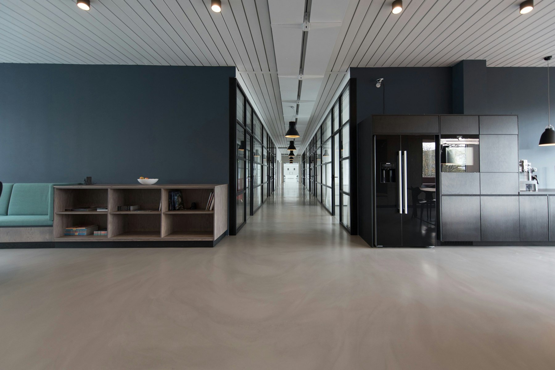 Well-maintained commercial interior corridor
